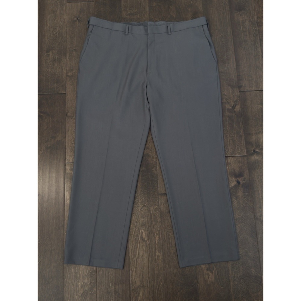 Haggar Mens Premium Flat Front Dress Pants Size 42X30 Grey Expandable Waist